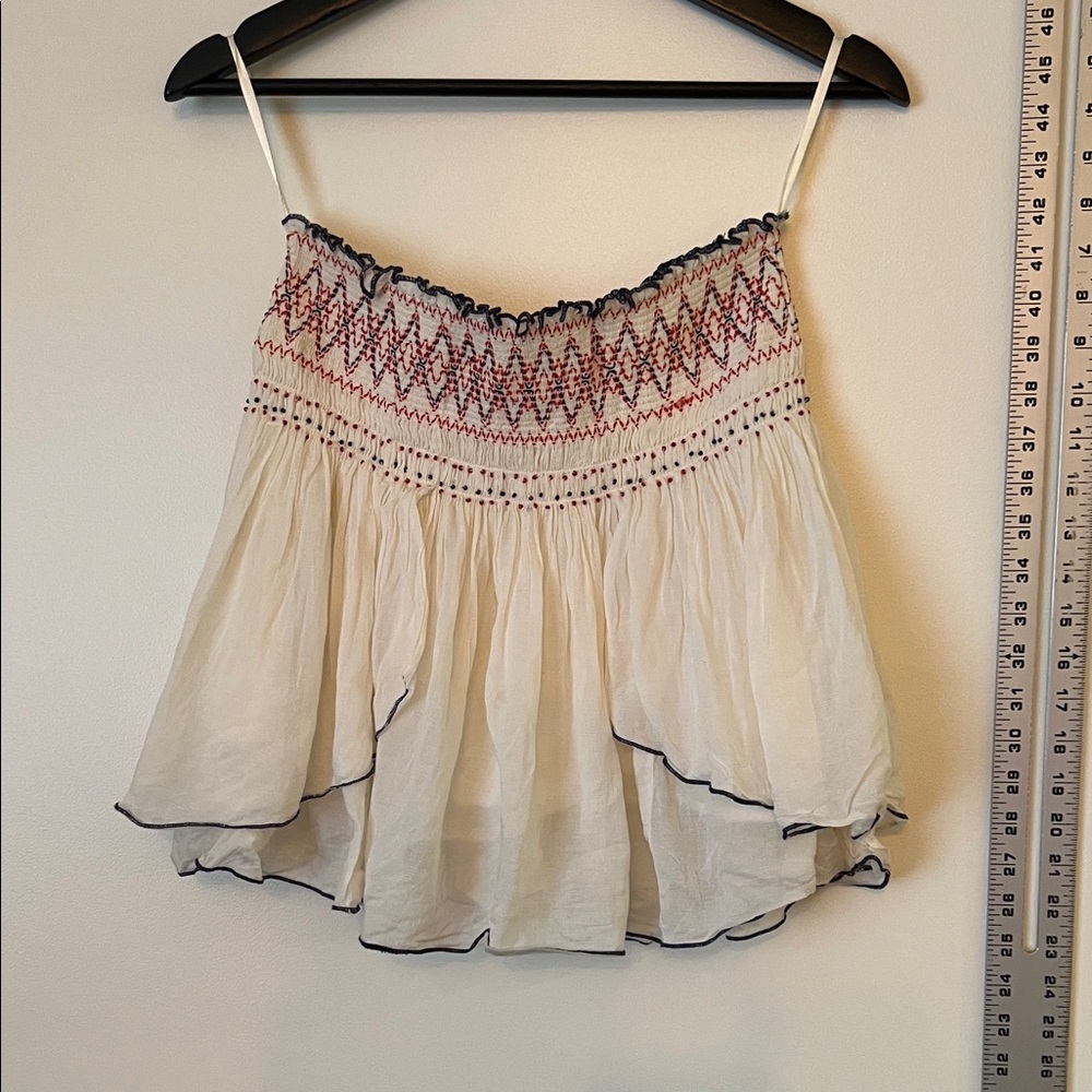 Free People Cream and Red Embroidered Skirt